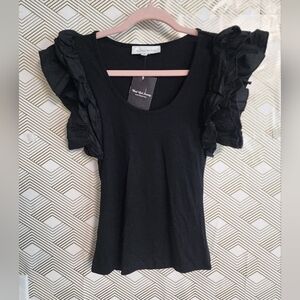 Black Ruffled Sleeve Top